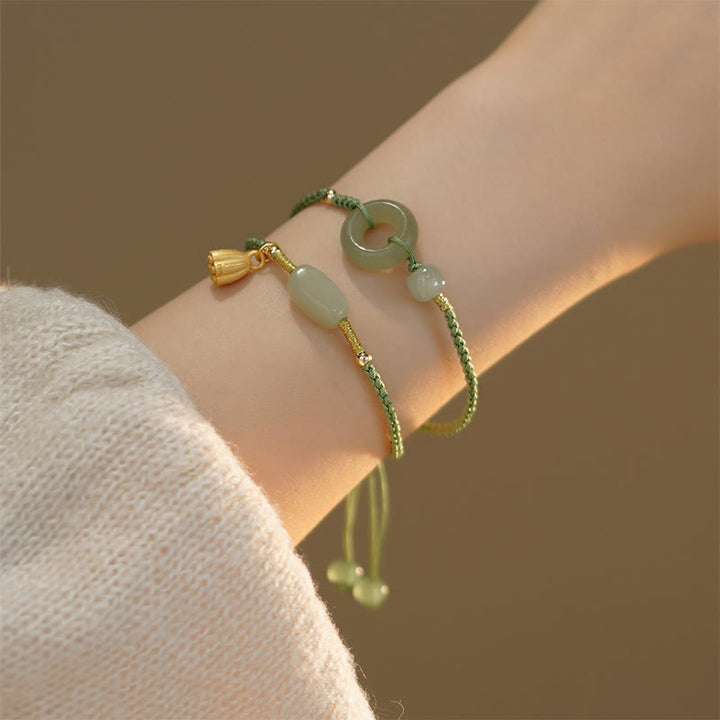 Buddha Stones Lotus Jade Friedensschnalle Perlen Glücksbringer Armband - image 1
