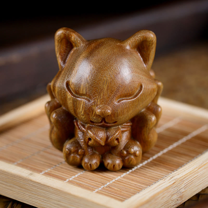 Buddha Stones, Mini-Neunschwänziger Fuchs, Elfenbein, Frucht, Sandelholz, grünes Sandelholz, Segensdekoration