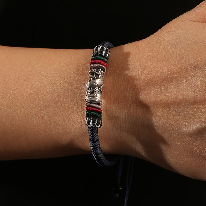 Handgefertigtes Armband aus 925er-Sterlingsilber mit Buddha Stonesn, Jahr des Drachen, verheißungsvoller Drache, Glücksseil