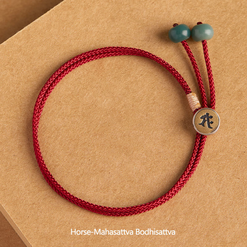 Buddha Stones 925 Sterling Silber Handgefertigtes chinesisches Sternzeichen Natal Buddha Cyan Bodhi Samenschutz geflochtenes rotes Schnurarmband - image 12