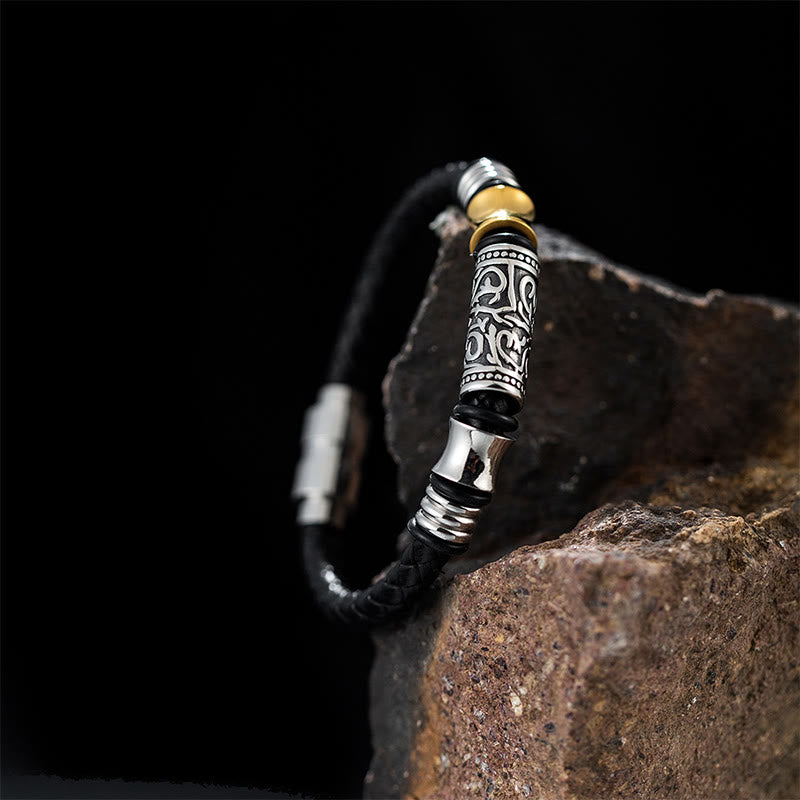 Buddha-Steine Tang-Dynastie Blumen-Design Glück Edelstahl Schnalle Lederarmband