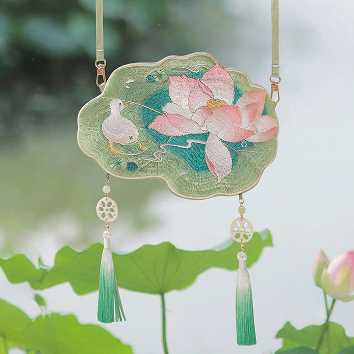 Buddha Stones Luck Stickerei Lotus Koi Fisch Kaninchen Blume Hanfu Tasche Umhängetasche Umhängetasche - image 1