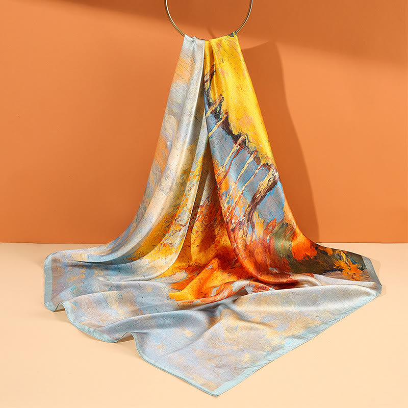 Buddha Stones ​​Ölgemälde Stadt Schnee Szene Schloss Lotus 100 % Maulbeerseide Halshaarschal - image 1