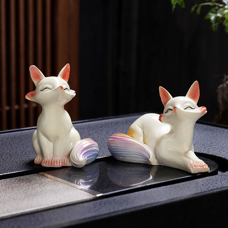 Buddha Stones, Farbwechsel, kleiner süßer Fuchs, Teehaustier, Kunstharz, Heimfigur, Dekoration - Keine Farbänderung - Ein Fuchspaar - image 0