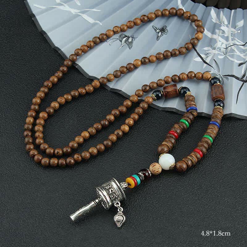Buddha Stones, tibetische Om Mani Padme Hum Gebetsmühle, Rotation, Vajra-Holz-Halsketten-Anhänger - Silberne Gebetsmühle - image 13