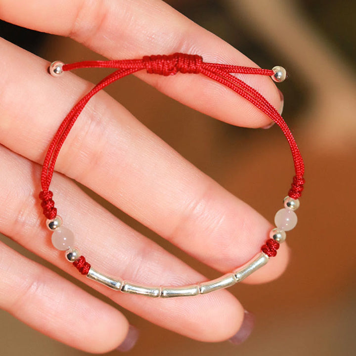 Buddha Stones Armband aus 925er-Sterlingsilber, Bambus, Weiß Achat, roter Achat, Perlenschutz, geflochtenes Armband - image 3