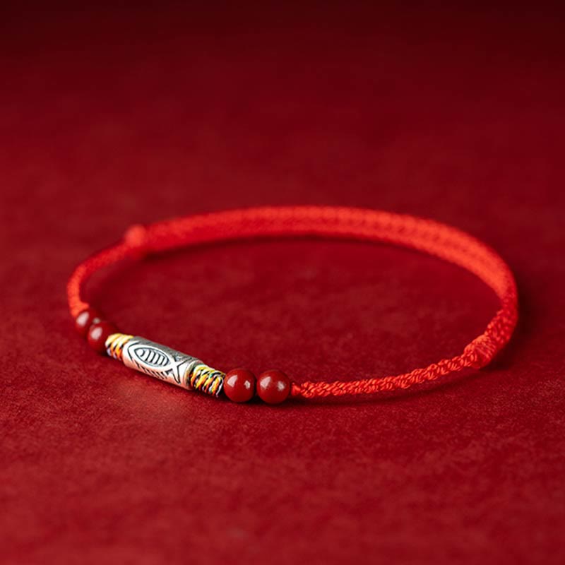 Buddha Stones Handgefertigtes geflochtenes Armband/Fußkettchen aus 925er Sterlingsilber mit Koi-Fisch- und Zinnoberperlen - image 3