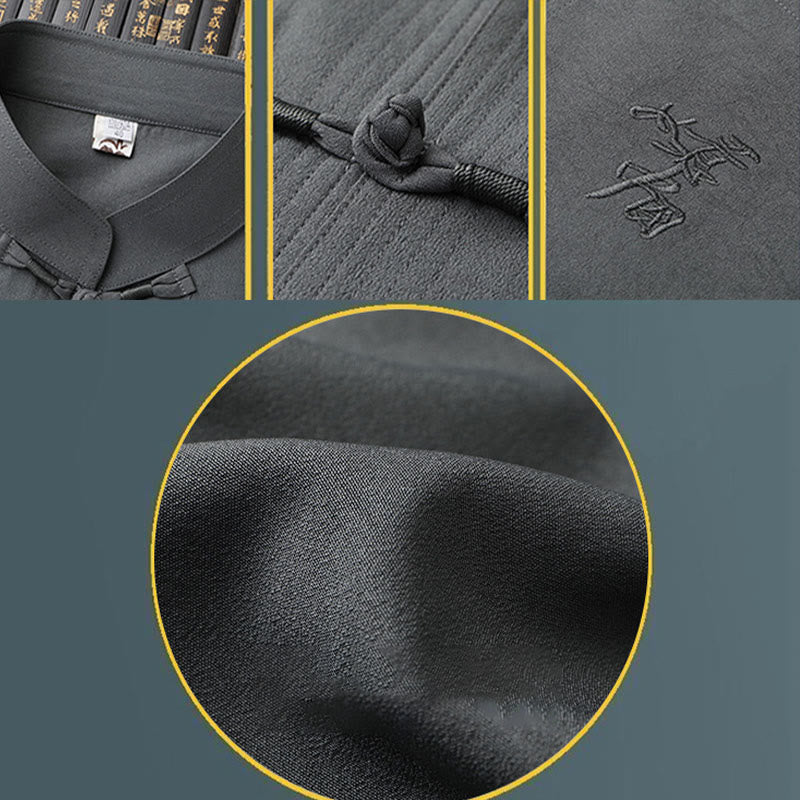 Buddha Stones Tang Anzug Hanfu Chinesischer Drache Traditionelle Kung Fu Uniform Kurzarm Tops und Hosen Kleidung Herren Set - image 13