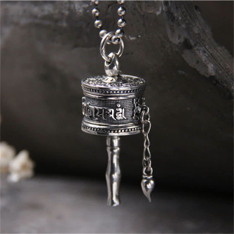 925 Sterling Silber Om Mani Padme Hum Gebetsmühle Reinheit drehbarer Halskettenanhänger - image 9