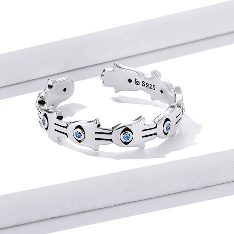 Buddha Stones 925 Sterling Silber Hamsa Symbol Zirkon verstellbarer Ring - image 5