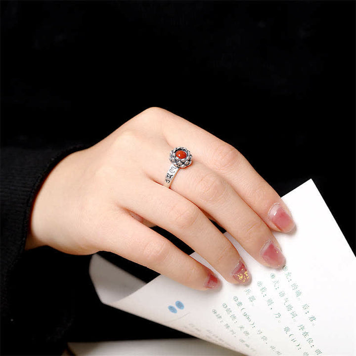 925 Sterling Silber Lotus-roter Achat-Segensring - image 2