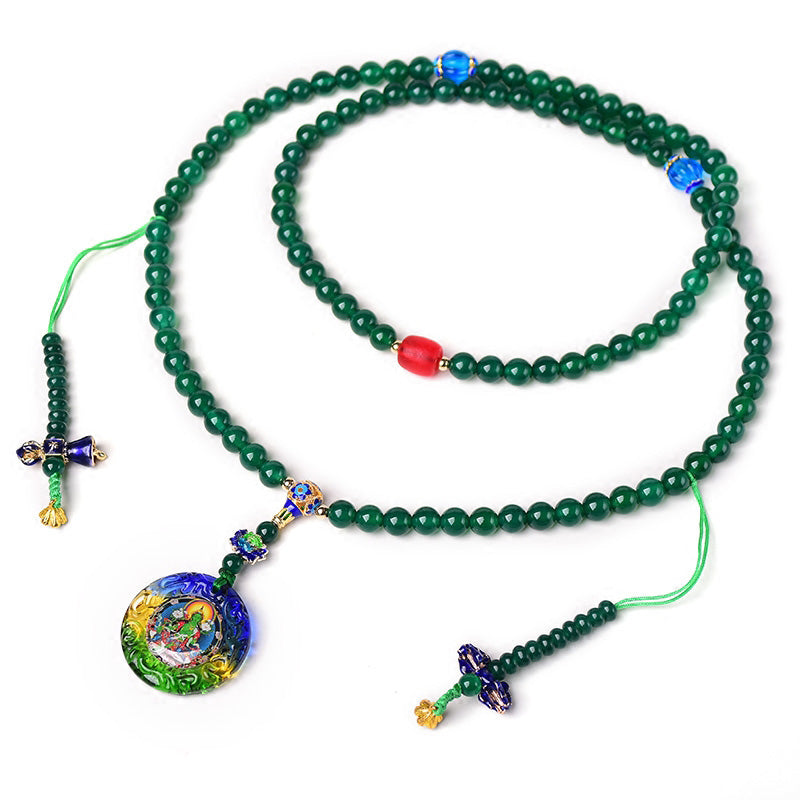 108 Mala-Perlen, natürlicher grüner Achat, Bodhisattva, grüne Tara-Manifestation, Charm-Armband