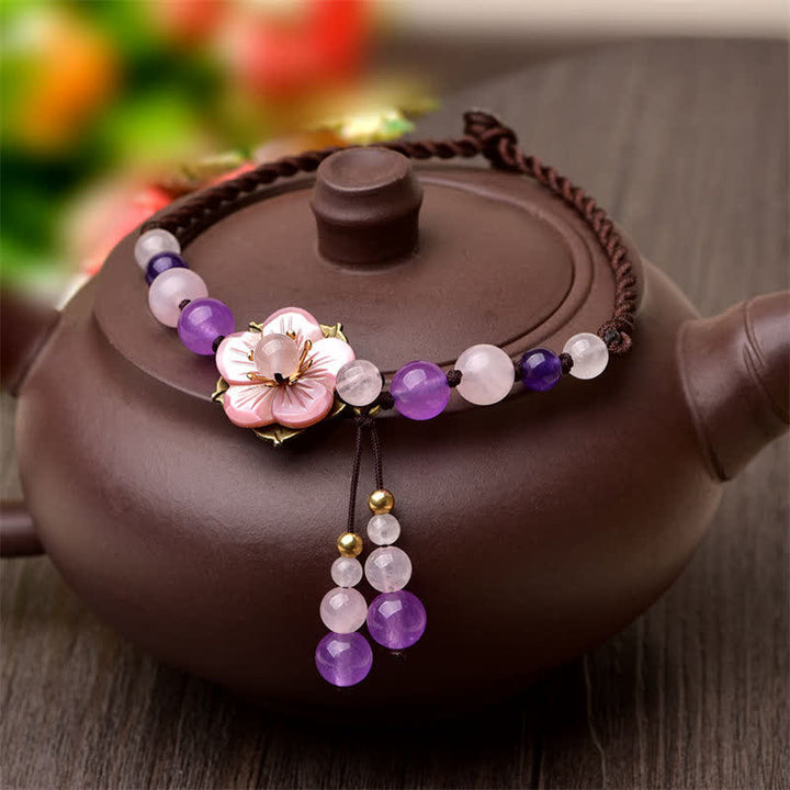 Buddha Stones Natürliches Amethyst-Rosenquarz-Kristall-Charm-Glücksheilungs-Fußkettchen - image 1