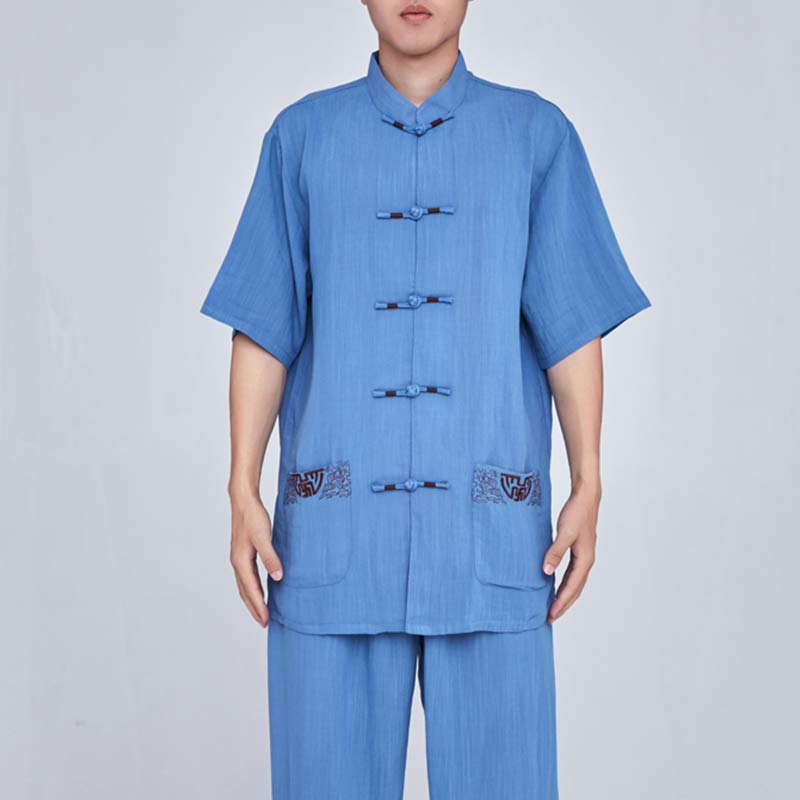 Buddha Stones, Meditation, Zen-Gebet, spirituelle Tai-Chi-Qigong-Praxis, Unisex-Stickerei-Kleidungsset - Kurzarm Blaue Stickerei - US14， UK/AU18，EU46 (3XL) - image 32