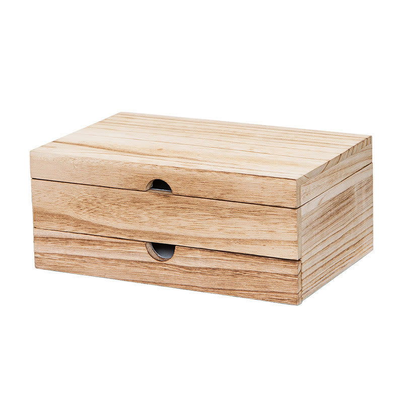 Buddha Stones Retro Beige Holz-Schmuckkästchen, zweilagige Schmuck-Aufbewahrungsbox mit Spiegel - image 16