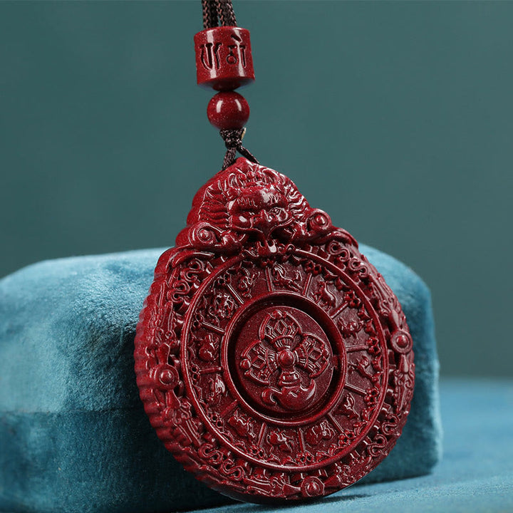 Buddha Stones, chinesisches Sternzeichen, natürliches Zinnober-Bagua-Amulett, halten böse Geister fern. Halsketten-Anhänger - Zinnober (Ruhe ♥ Konzentration) - image 1