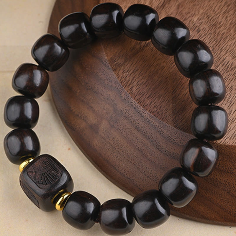 Buddha Stones Tibetisches Ebenholz-Fassperlen-Armband mit Glücks- und Schatz-Balance