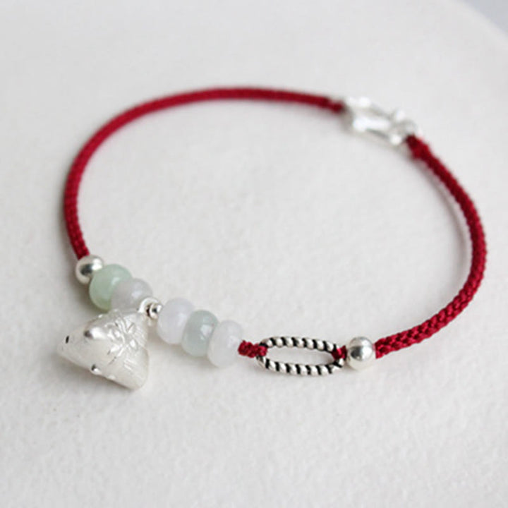 Buddha Stones 925 Sterling Silber Jade Rote Schnur Zongzi Charm Fülle Armband