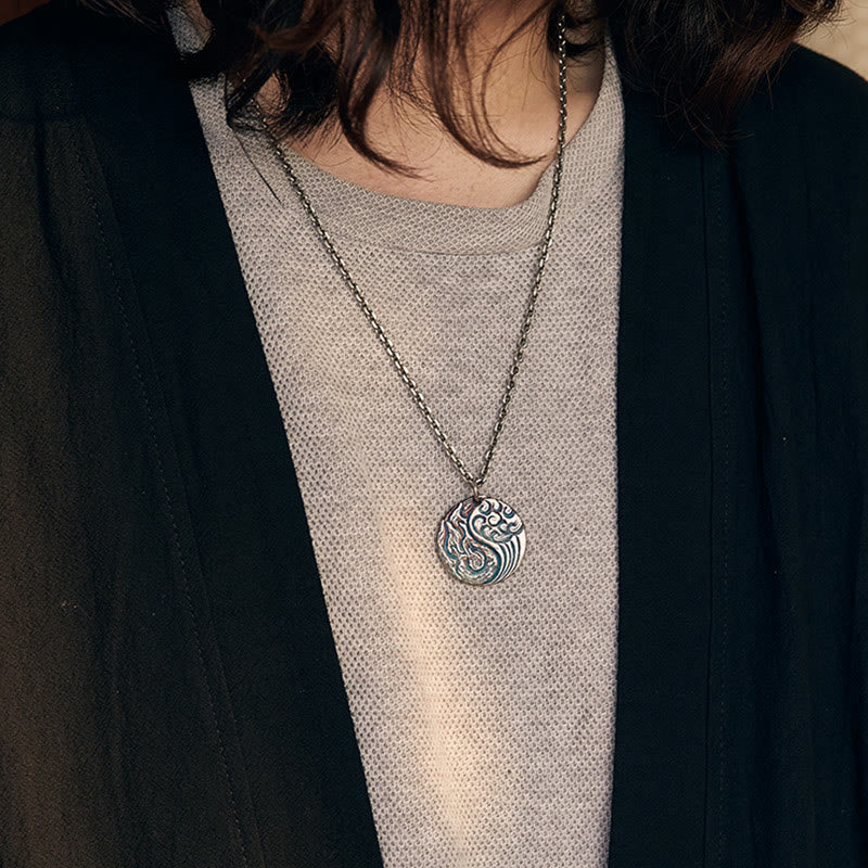 Buddha Stones 990 Sterling Silber Yin Yang Wasser- und Feuer-Balance-Halskettenanhänger - image 9