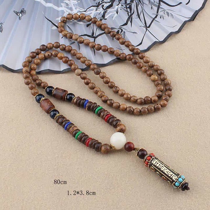 Buddha Stones Tibetische Om Mani Padme Hum Dzi Perle Wenge Holz Halskette Anhänger - image 6