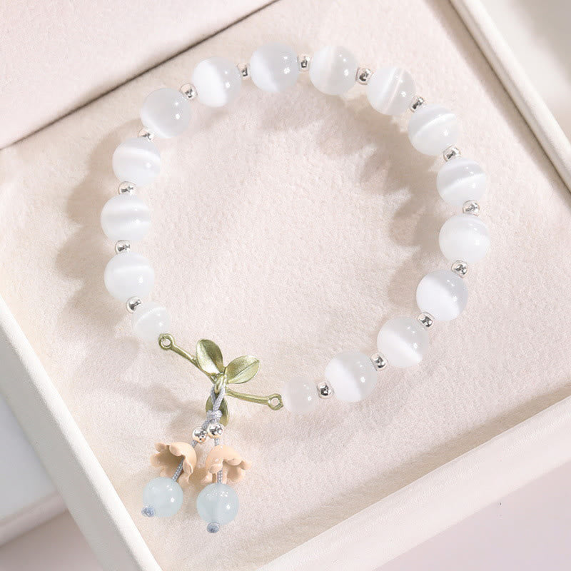 Charm-Armband mit Buddha Stonesn, Katzenauge, grüner Aventurin, blauer Chalcedon, rosa Kristall, Friedensorchidee - Katzenauge & Blauer Chalcedon - image 2