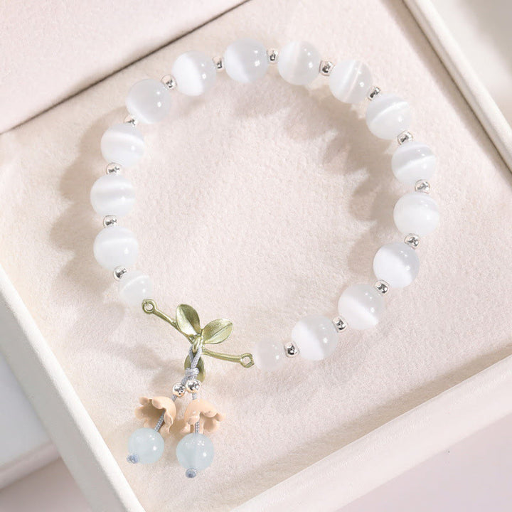 Charm-Armband mit Buddha Stonesn, Katzenauge, grüner Aventurin, blauer Chalcedon, rosa Kristall, Friedensorchidee - Katzenauge & Blauer Chalcedon - image 2