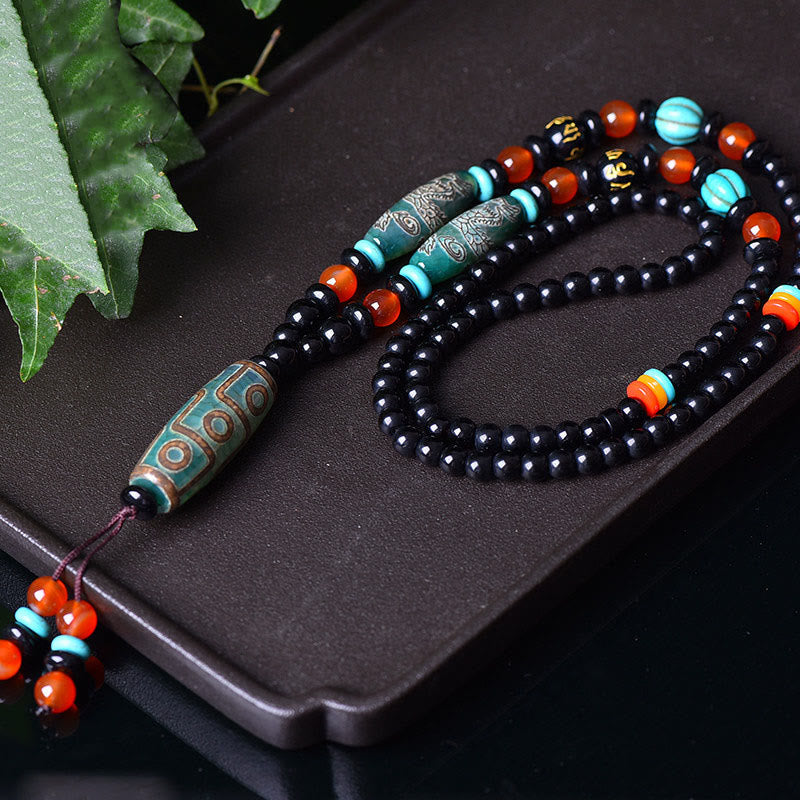 Buddha Stones, tibetische Neun-Augen-Dzi-Perle, Drachenmuster, Om Mani Padme Hum Schutz-Halsketten-Anhänger - image 2
