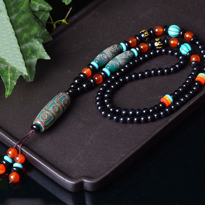 Buddha Stones, tibetische Neun-Augen-Dzi-Perle, Drachenmuster, Om Mani Padme Hum Schutz-Halsketten-Anhänger - image 2