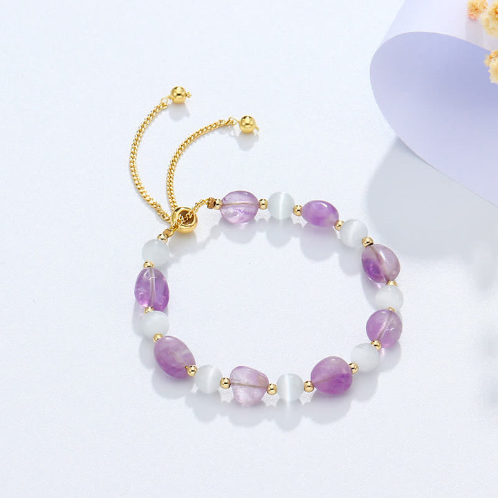 Amethyst Rosa Kristall Schwarz Rutilquarz Spirituelles Bewusstseinsarmband - Amethyst (Innerer Frieden ♥ Heilung) - image 0