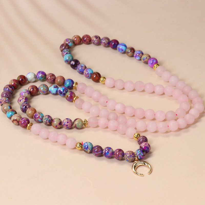 Buddha Stones 108 Perlen Miano echtes rosa Kristall-Mala-Heilarmband