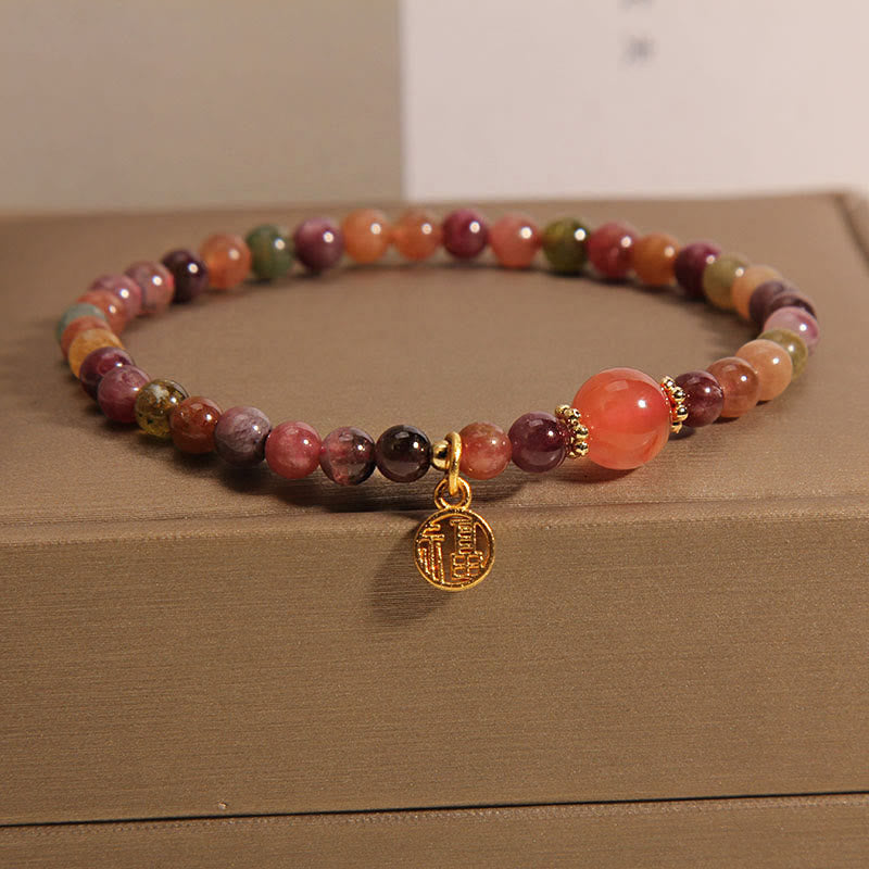 Buddha Steine Natürliche Bunte Turmalin Fu Charakter Liebe Armband