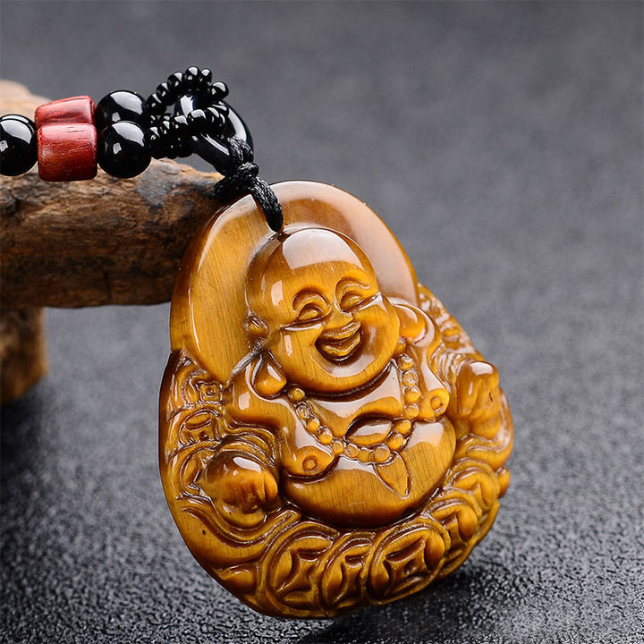 Buddha Stones Halskette mit Tigerauge, lachender Buddha, Segen - Tigerauge - image 1