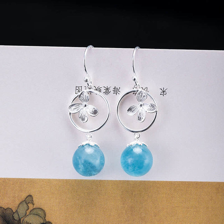 Buddha Stones 925 Sterling Silber natürliche Aquamarin Blatt Blume Frieden Ohrringe Halskette - image 13