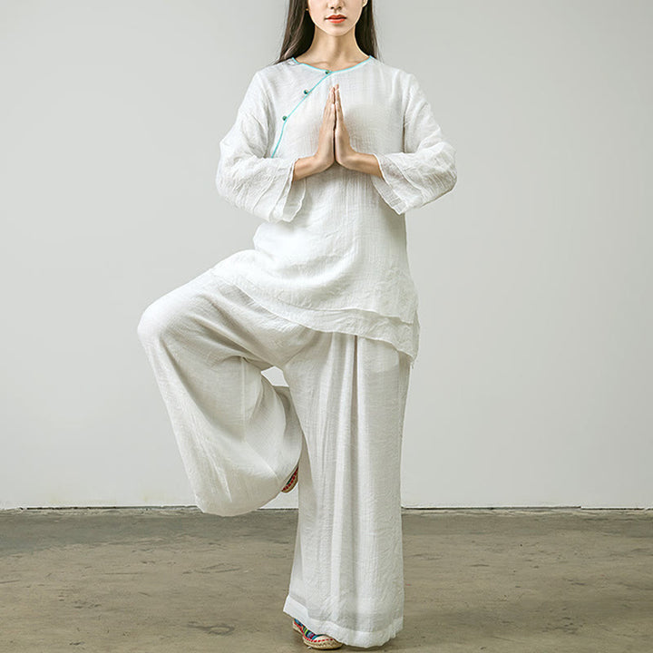 Buddha Stones 2-teiliges Tang-Anzug-Shirt, Oberteil und Hose, Meditation, Zen, Tai Chi, Tencel-Kleidung für Damen