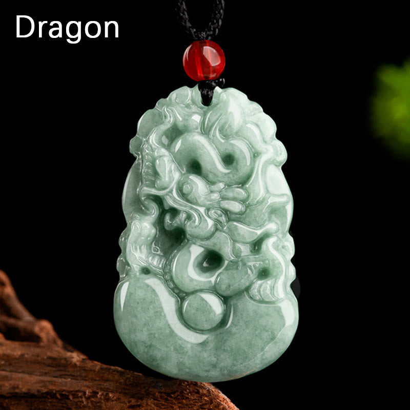 Halskette mit Buddha Stonesn, natürlicher grüner Jade, 12 chinesische Sternzeichen, Glück, Wohlstand - Drachen - image 0