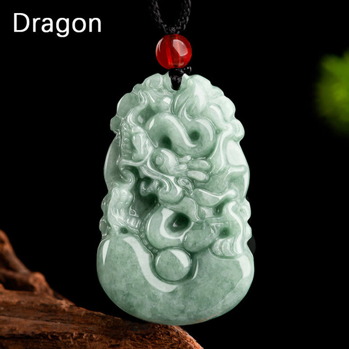 Halskette mit Buddha Stonesn, natürlicher grüner Jade, 12 chinesische Sternzeichen, Glück, Wohlstand - Drachen - image 0