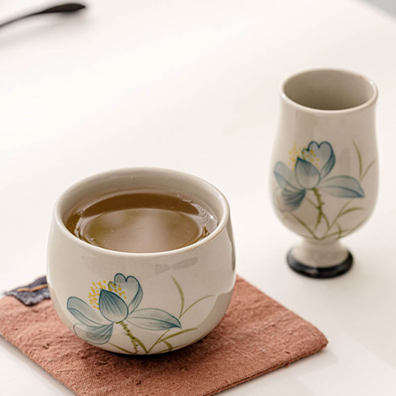 Buddha Stones Handbemalte Lotusblüten-Teetasse aus Keramik, Kung-Fu-Teetasse