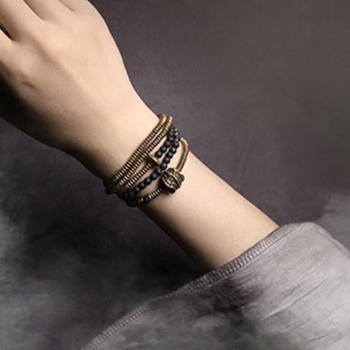 Buddha Stones ​​Vintage Lavastein Messing Kupfer Heilendes mehrlagiges Armband - image 2