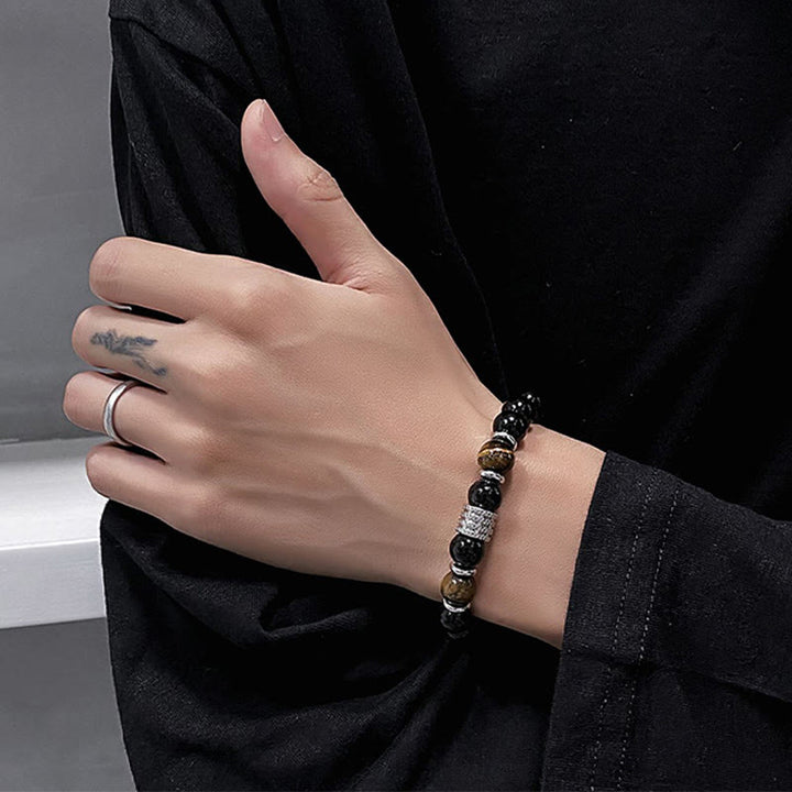 Buddha Stones natürliches schwarzes Obsidian-Tigerauge-Armband zur Krafterfüllung - image 4