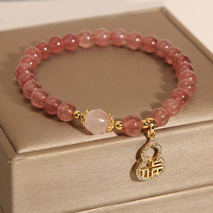 Buddha Stones Armband, Motiv: Erdbeerquarz, Kürbis, Fu, positiver Charm