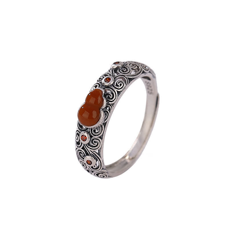 Ring aus 925er-Sterlingsilber, roter Achat, Cyan-Jade-Kürbis, glückverheißender Segen - image 4