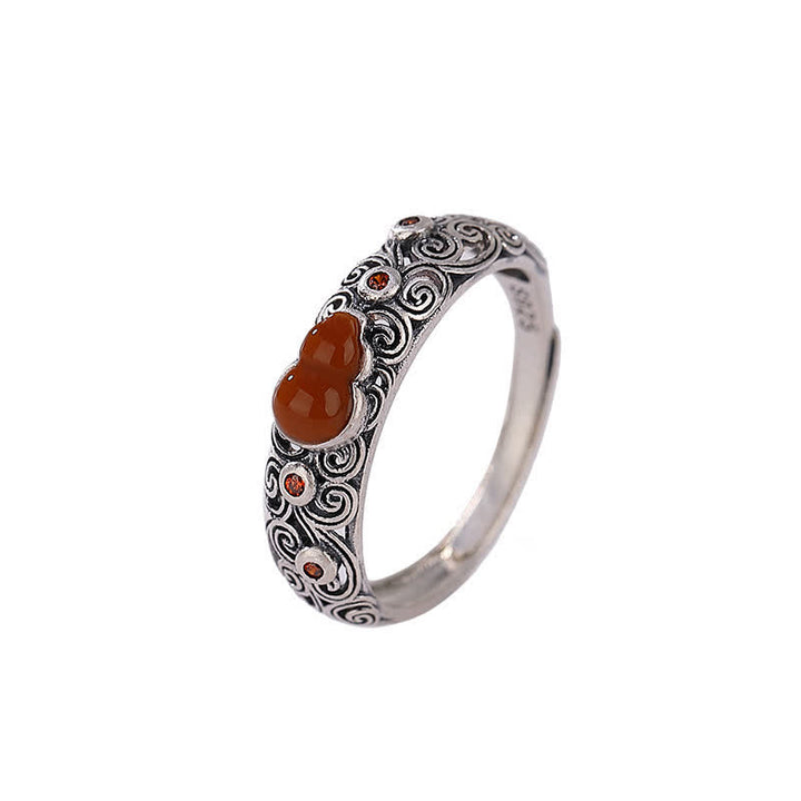 Ring aus 925er-Sterlingsilber, roter Achat, Cyan-Jade-Kürbis, glückverheißender Segen - image 4