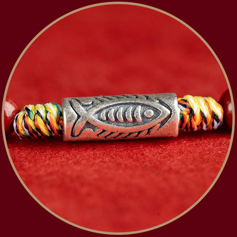 Buddha Stones 925 Sterling Silber Koi Fisch Zinnober Perle Reichtum Handgefertigtes geflochtenes Armband Fußkettchen