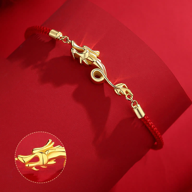 Buddha Stones 925 Sterling Silber Glücks-Jahr des Drachen-Armband mit roter Schnur