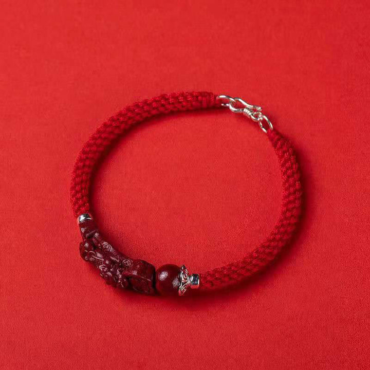 Buddha Stones Handgefertigtes PiXiu Cinnabar Wealth Luck geflochtenes Armband - Rotes Schnallenseil - 17 cm - image 14