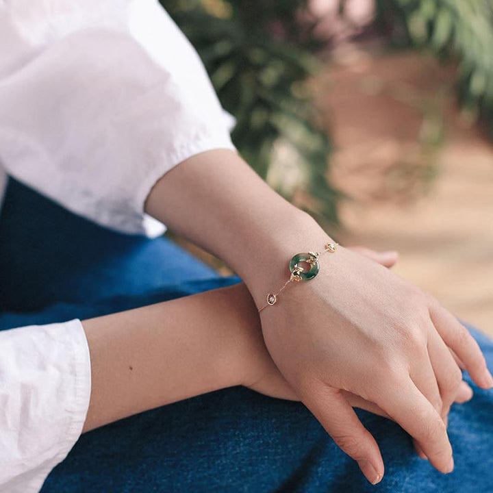 Armband mit Koi-Fischen, heilender Harmonie, Cyan-Jade von Buddha Stones