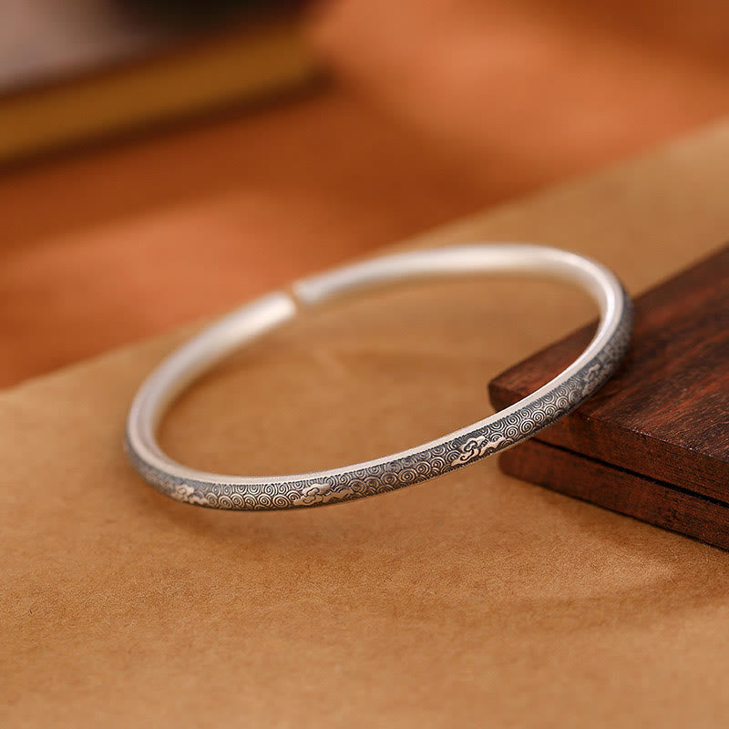 Buddha Stones Vintage 999 Sterling Silber Glücksbringer Wolken Design Glücksarmband Armreif - image 1