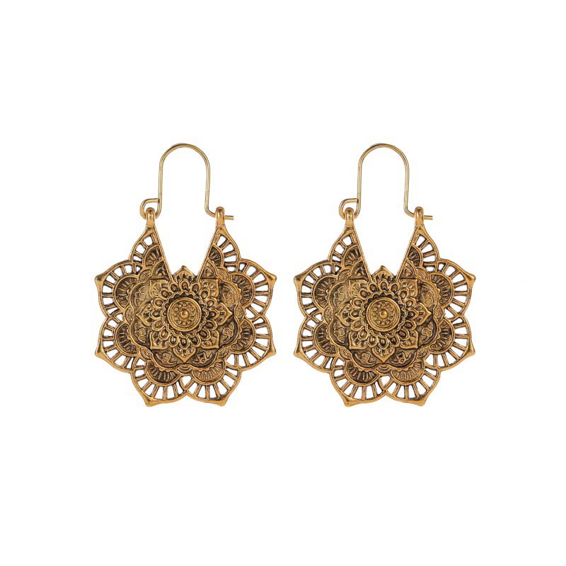 Buddha Stones, tibetische Lotus-Gravur, Kupfer-Segen-Tropfenohrringe - Gold - image 1