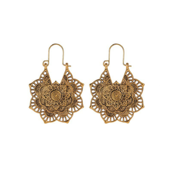 Buddha Stones, tibetische Lotus-Gravur, Kupfer-Segen-Tropfenohrringe - Gold - image 1