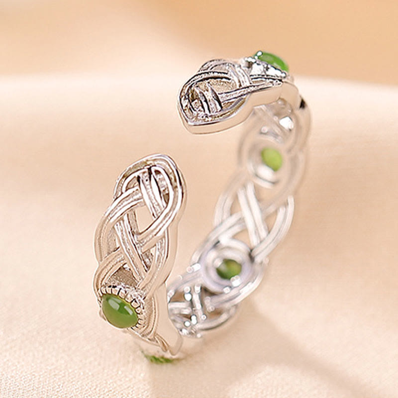 Verstellbarer Ring mit Buddha Stonesn, 925er-Sterlingsilber, vergoldet, Cyan-Jade, geflochtenes Design, Erfolg, Glück - image 10